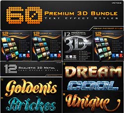 PS图层样式－60个极品的3D文本样式合集：60 Premium 3D Text Effect Styles Bundl